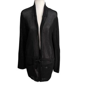 NWOT Escada Black Waist Cinch Tie With Logo Button Cardigan